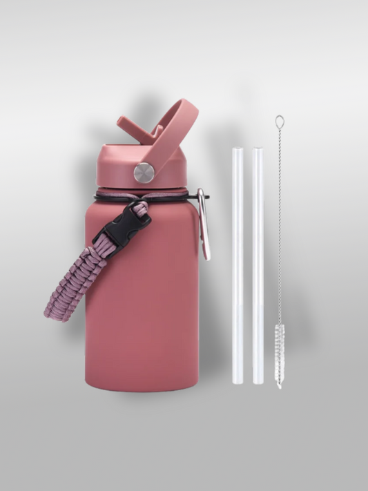 Gourde avec paille | Rose foncé