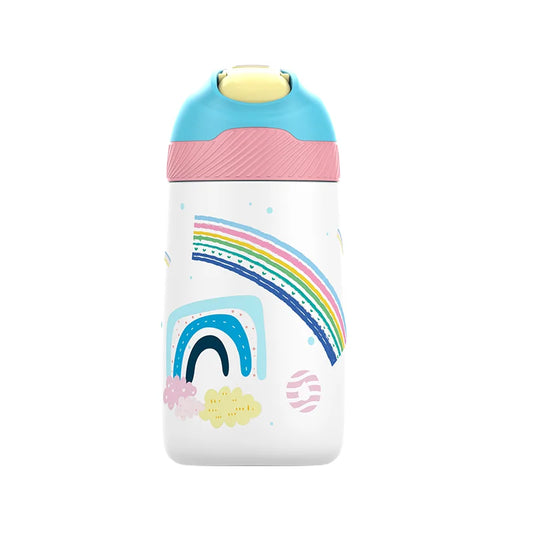 Gourde enfant arc en ciel avec paille