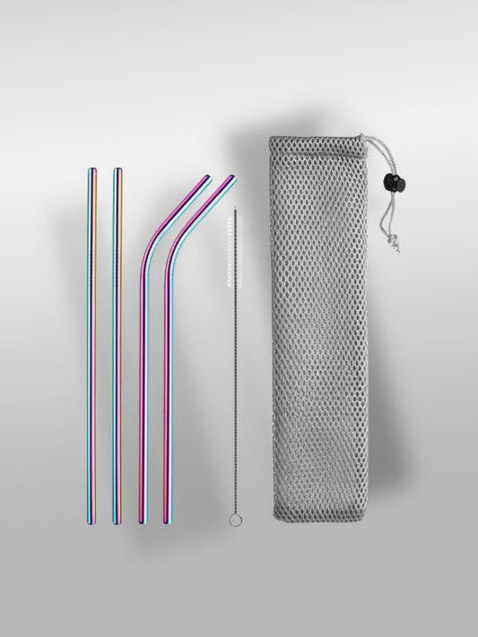 Lot de 4 pailles en inox arc-en-ciel avec goupillon et pochette