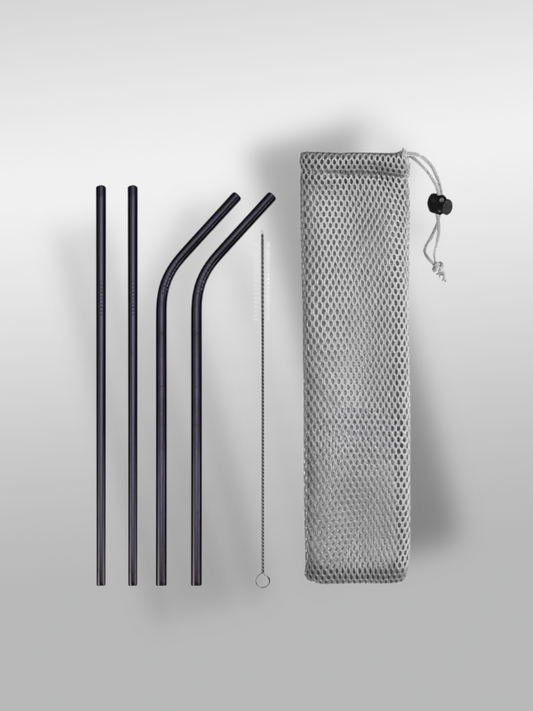 Lot de 4 pailles en inox noires – avec goupillon et pochette