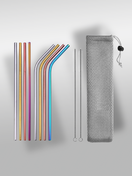 Lot de 8 pailles en inox coloré avec goupillons et pochette